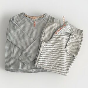 Coquette‎ Blue Waffle Knit Lounge Set Womens Large Henley Top Pants Cozy